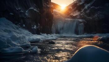 de majestätisk berg räckvidd, frysta i vinter- isig skönhet genererad förbi ai foto