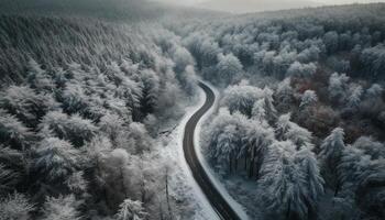 Drönare fångar fantastisk vinter- landskap av snöig berg räckvidd genererad förbi ai foto