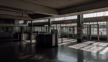 modern företag resa genom trogen tunnelbana station med glas arkitektur genererad förbi ai foto