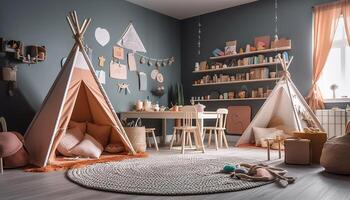 en modern, bekväm loft lägenhet med elegant scandinavian dekor genererad förbi ai foto