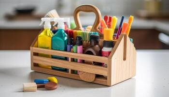 färgrik leksak låda gnistor kreativitet i barndom utbildning och inlärning genererad förbi ai foto