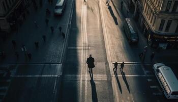 upptagen stad liv män och kvinnor gående i rusa timme trafik genererad förbi ai foto