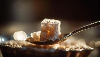 eftergiven efterrätt choklad godis skeda över sugary gourmet sötma genererad förbi ai foto