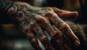inhemsk kultur möter elegans i utsmyckad henna tatuering design genererad förbi ai foto