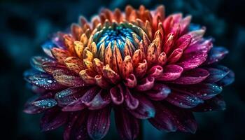 vibrerande kronblad av en mång färgad daisy i en våt trädgård genererad förbi ai foto