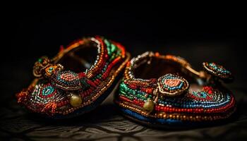 inhemsk kulturer monter utsmyckad Smycken och traditionell Kläder för elegans genererad förbi ai foto