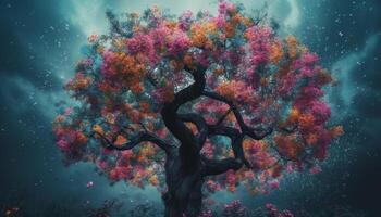 abstrakt under vattnet galax med lysande mång färgad fraktal träd gren genererad förbi ai foto