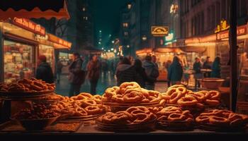 nattetid gata mat säljare sälja ohälsosam snacks till turister i istanbul genererad förbi ai foto