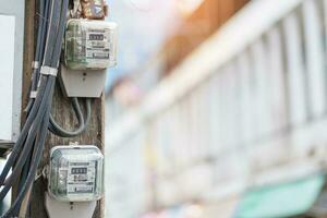 elektrisk meter för Hem elektrisk apparater. elektricitet användande revisioner för energi kosta på Hem och kontor foto
