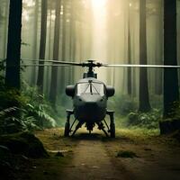 militär helikopter på en grön skog. generativ ai, ai generativ foto