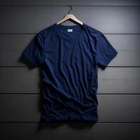 blå bomull t-shirt mockup, tshirt mockup, ai generativ foto