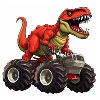 tyrannosaurus rex på de quad cykel. t Rex ridning monster lastbil ClipArt, ai genererad foto