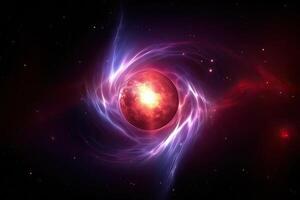 sol- systemet i Plats med stjärnor och nebulosa. 3d tolkning, skön neutron stjärna explosion med gamma strålar i en avlägsen galax, ai genererad foto