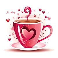 kopp av kaffe med hjärta form. hjärtans dag illustration. kaffe valentines dag ClipArt, ai genererad foto