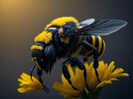 stappla bi närbild makro på blomma. ai genererad foto