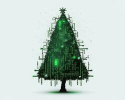 cyberpunk grön trogen jul träd, ai genererad foto