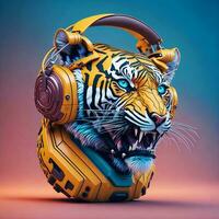 3d illustration av en tiger huvud bär hörlurar för ikon eller logotyp foto
