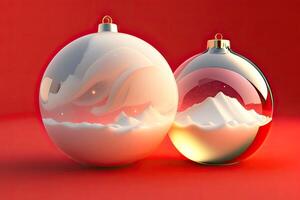 jul träd boll leksak på röd bakgrund generativ ai foto