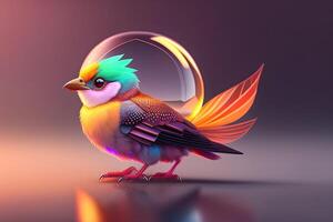 söt förtjusande fågel tillverkad av kristall boll generativ ai foto