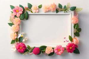 ram bakgrund dekorerad med blomma prydnad generativ ai foto