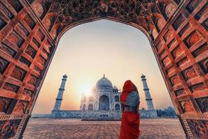 taj mahal i soluppgång ljus Agra Indien foto