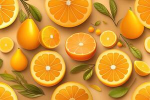 citrus- orange mönster bakgrund platt lägga. generativ ai foto