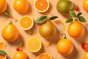 citrus- juice orange mönster bakgrund. generativ ai foto