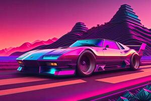 ny retrowave lila neon bakgrund design konst generativ ai foto