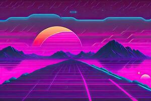 ny retrowave lila neon bakgrund design konst generativ ai foto