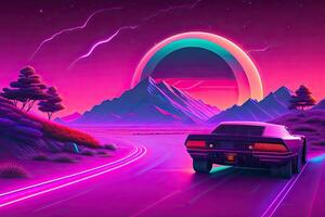 ny retrowave lila neon bakgrund design konst generativ ai foto