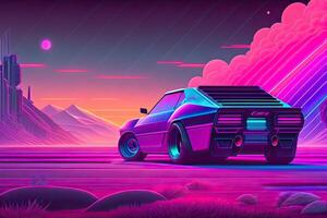 ny retrowave lila neon bakgrund design konst generativ ai foto