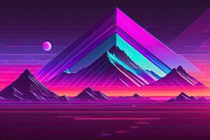 ny retrowave lila neon bakgrund design konst generativ ai foto