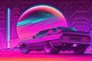 ny retrowave lila neon bakgrund design konst generativ ai foto