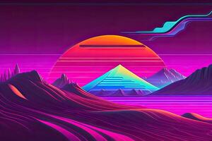 ny retrowave lila neon bakgrund design konst generativ ai foto