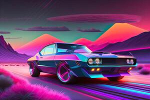 ny retrowave lila neon bakgrund design konst generativ ai foto