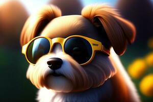 Häftigt små hund i glasögon porträtt foto