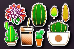 söt tecknad serie design kaktus klistermärke uppsättning foto