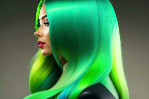 skönhet mode industri kvinna porträtt med grön hår foto