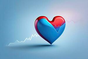hjärta med kardiogram generativ ai foto