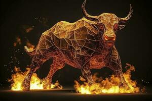 brand skulptur av en tjur , generera ai foto