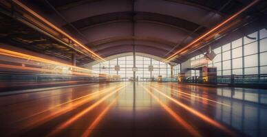flygplats byggnad, internationell terminal, suddig bakgrund - ai genererad bild foto