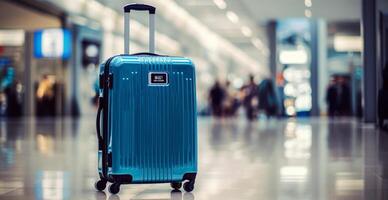 blå resväska, flygplats bagage - ai genererad bild foto