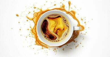 vit kaffe kopp med stänk av nyligen bryggt kaffe - ai genererad bild foto