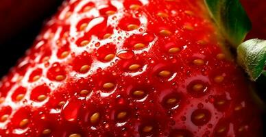 jordgubbe. makro av färsk organisk naturlig bär. frukt röd bakgrund - ai genererad bild foto