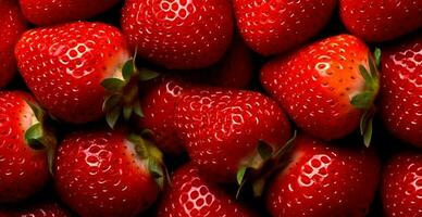 eco jordgubbe. makro av färsk organisk naturlig bär. frukt röd bakgrund - ai genererad bild foto