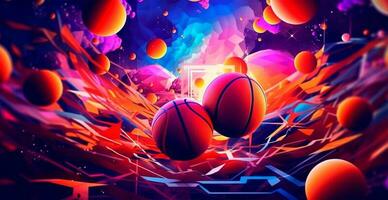 abstrakt basketboll panorama- bakgrund, orange basketboll - ai genererad bild foto