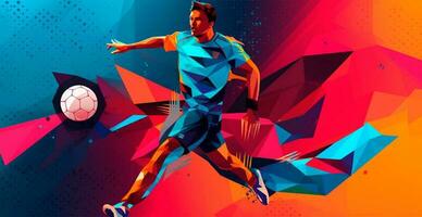 abstrakt fotboll spelare löpning med boll, ljus Färg bakgrund - ai genererad bild foto