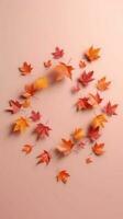 höst bakgrund med faller löv i pastell färger. illustration ai generativ foto