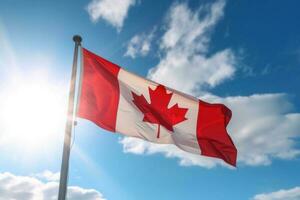 kanada flagga på blå himmel bakgrund. illustration ai generativ foto