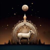 jumma ramadan islamic mönster mandala med ko. eid al Adha begrepp. ai genererad foto